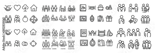 Outline icons of family and activities