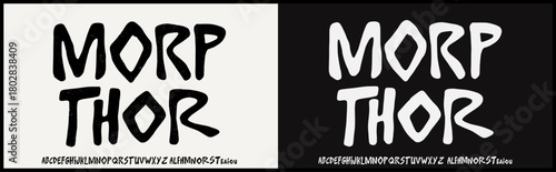 Hand drawn condensed vector font. Rough and textured style alphabet. Norse rune vibe typography. 