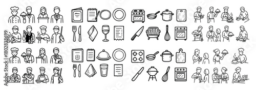 Doodle chefs and kitchen utensils art