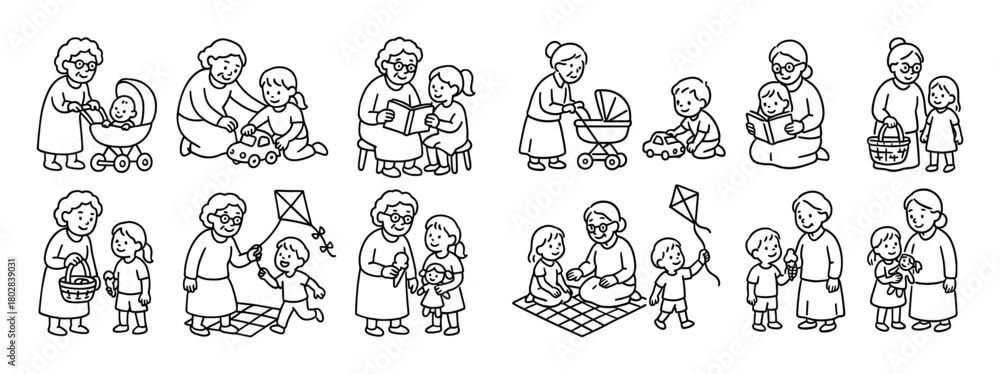 Fototapeta premium Grandmother-Grandchild Icons