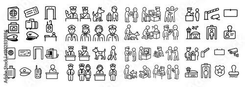 Airport security procedures icons set