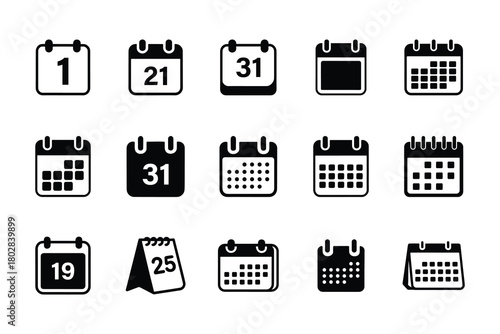 Minimal calendar icon set for scheduling and planner apps