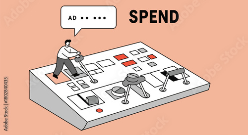Man operating advertising control panel to manage ad spend.