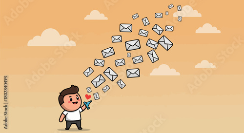 Man Shooting Emails - A Metaphor for Communication and Connection.