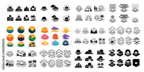 Diverse sunset icon collection overview