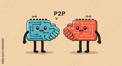 Peer-to-Peer Technology - Digital Handshake and Network Connection.