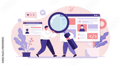 People Analyzing Data and Information with Magnifying Glass.