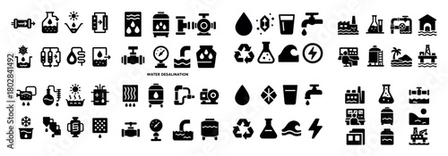 Water desalination icon set display