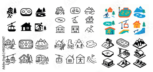 Winter sports and mountain icons