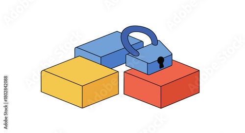 Secure data storage concept with blocks and padlock illustration.