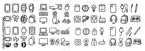 Hand-drawn electronic devices icons