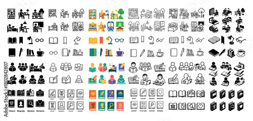 Book and reading icon collection variety
