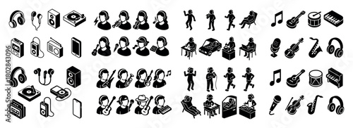 Music icons set with various devices