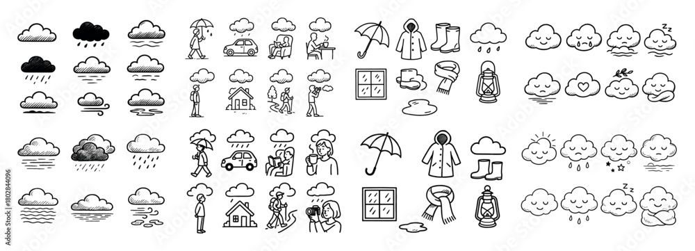 Fototapeta premium Weather icons collection with clouds