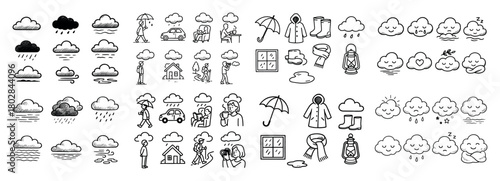 Weather icons collection with clouds