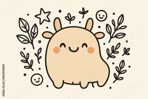Cheerful Doodle Animal. Cute doodle vector artwork of a cheerful specimen animal with a friendly face, decorated with doodle