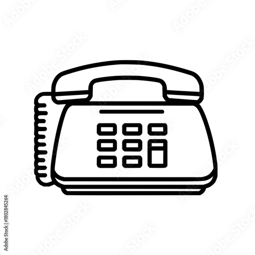 Outline telephone vector illustration of vintage phone communication device with keypad and receiver design