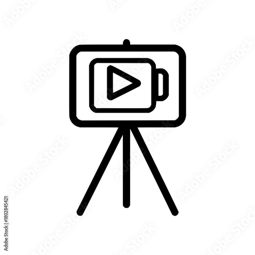 Presentation video screen tripod icon for multimedia content creation and visual communication and presentation display