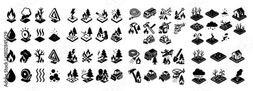 Fire and disaster safety icons set