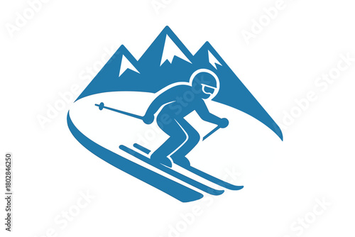 Vector illustration of a mountain skiing logo symbol for a winter sport design template