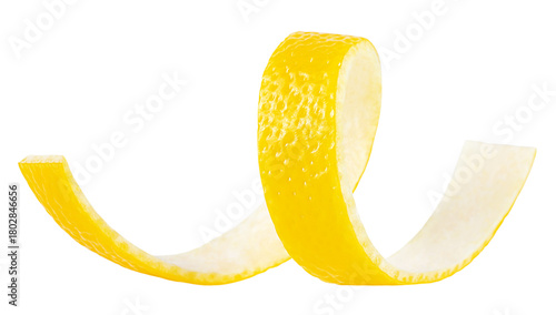 Fresh zest of ripe lemon fruit isolated on a white background, selective focus. Skin of citrus fruit.