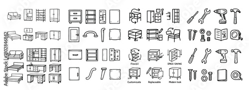 Furniture and tools collection icons