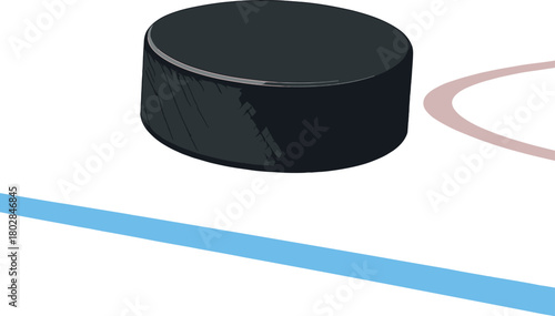 A hockey puck glides across the ice rink while a hazy stadium crowd and dazzling lights fill the background, set in an indoor arena for a professional winter team competition