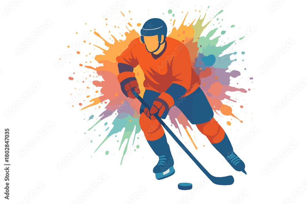 Obraz premium A hockey player's passion bursts into a watercolor symphony
