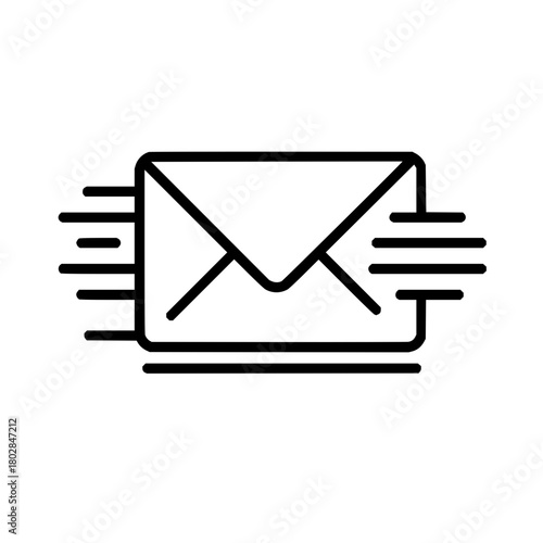 Email message sending icon for fast delivery communication and digital marketing with speed lines design