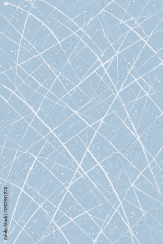 A close‑up abstract view of a textured ice rink surface featuring scratches and markings, ideal for winter sports backgrounds