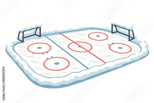 A hockey rink blanketed by a thick layer of snow, ideal for winter sports and outdoor activities