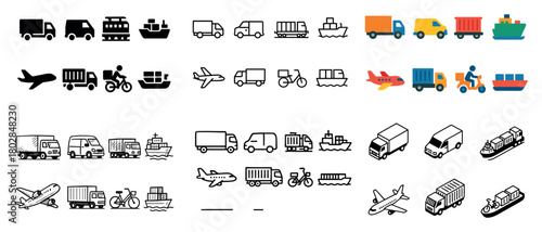 Various transportation icons collection