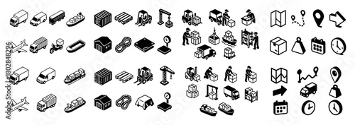 Logistics and transportation icons set