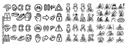 Cycling safety icons collection set