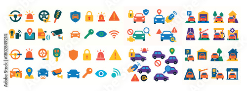 Colorful traffic and safety icons collection