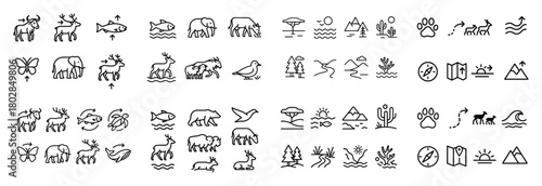 Nature icons set: animals and plants