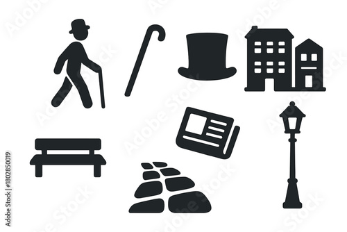 Man is walking with a cane and a hat