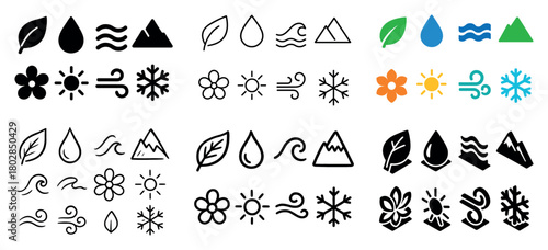 Nature icon set: elements and symbols