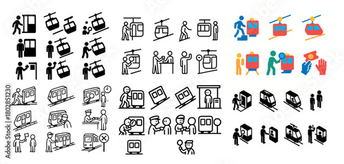 Cable car and train icons collection