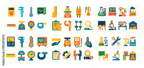 Colorful science and tool icons collection