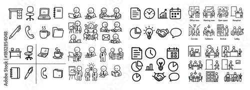 Stick figure office icons collection
