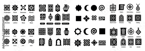 Ornamental icon set with geometric patterns