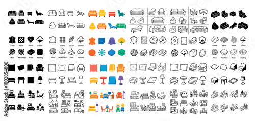 Furniture icons and patterns collection