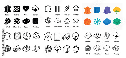 Fabric and material icons collection