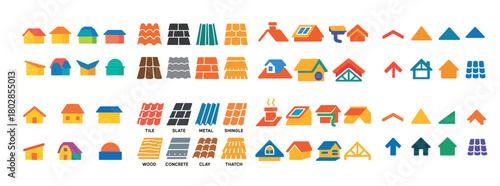 Colorful roof icons set for design