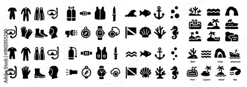 Scuba diving icons and symbols set
