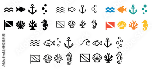 Nautical symbols and sea creatures