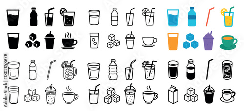 Variety of beverage icons and illustrations