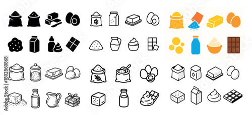 Various baking ingredients icons collection
