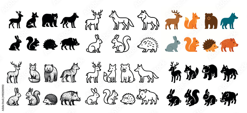 Naklejka premium Animal icons collection in various styles
